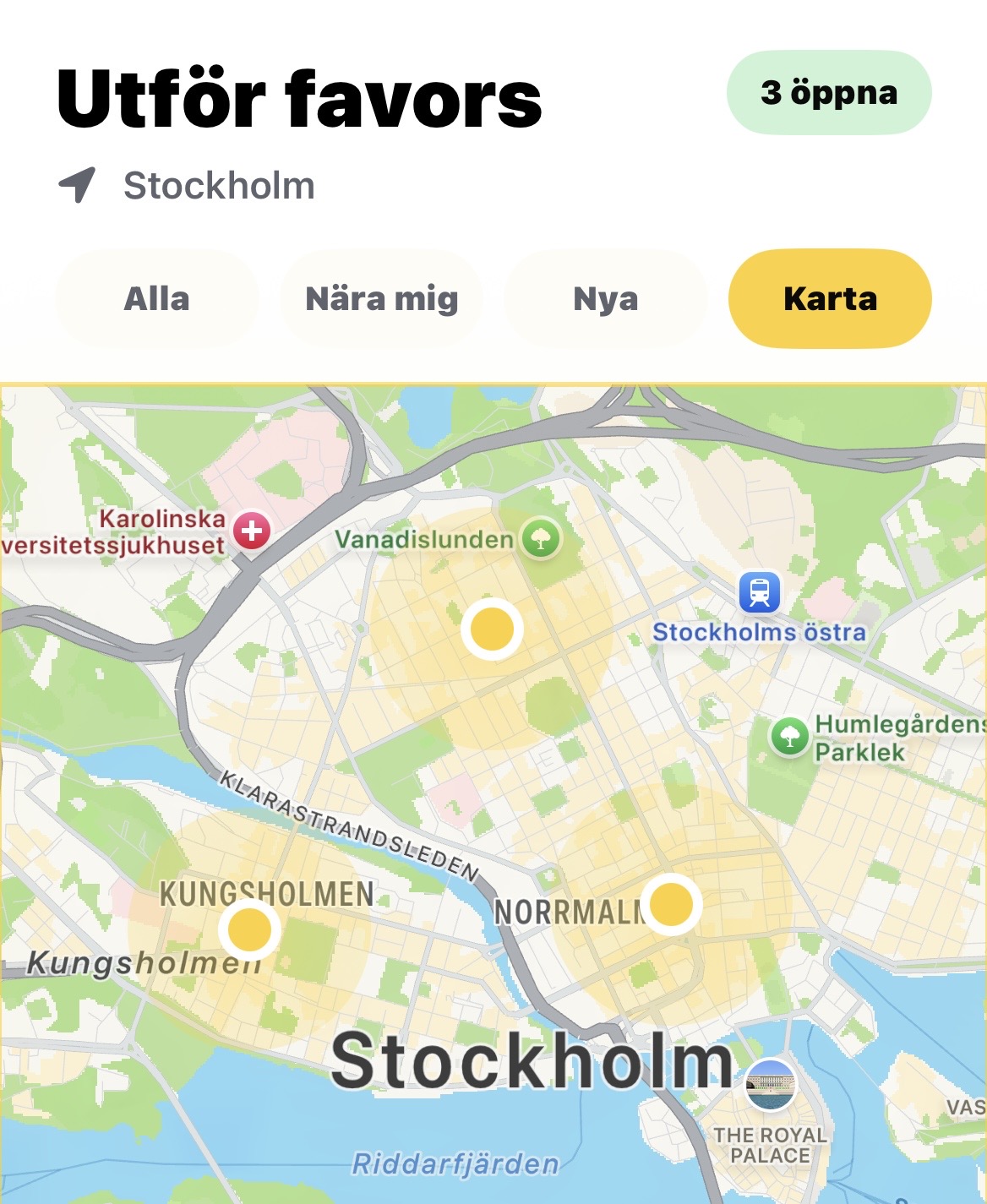 Karta med öppna favors i Stockholm